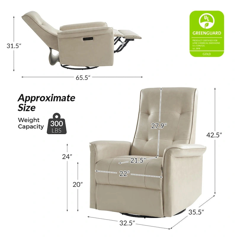 Valentin Modern Faux Leather Swivel Power Recliner with USB Ports Set of 2 by HULALA HOME