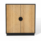 Modern Boho 2-Door Black Accent Cabinet with Bamboo Strips - 33.9 H x 31.5 W x 15.7 D