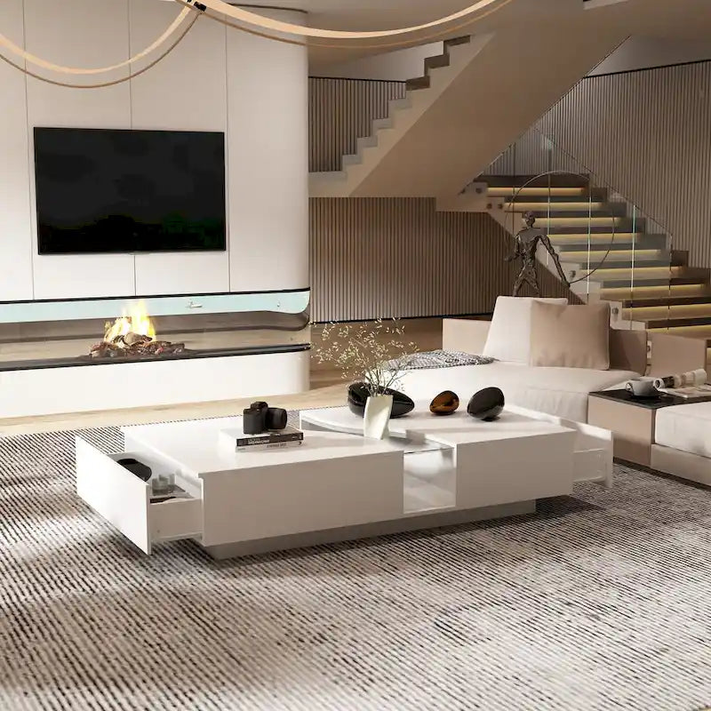 Function & Elegance: Modern LED-Lit Coffee Table with Glass Top