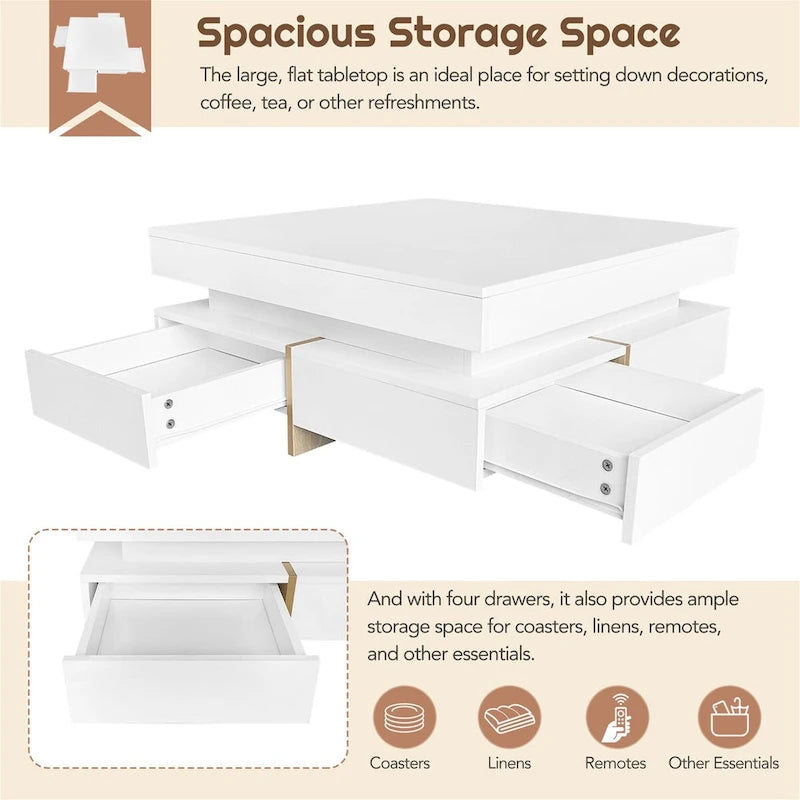 Harper&Bright Designs Multi-Storage Square Gloss Coffee Table