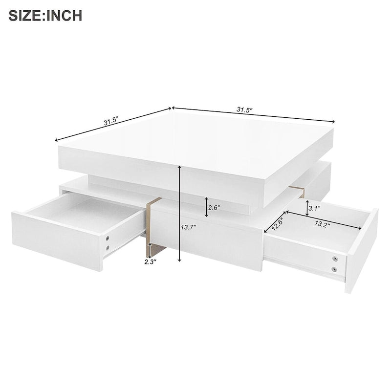Harper&Bright Designs Multi-Storage Square Gloss Coffee Table