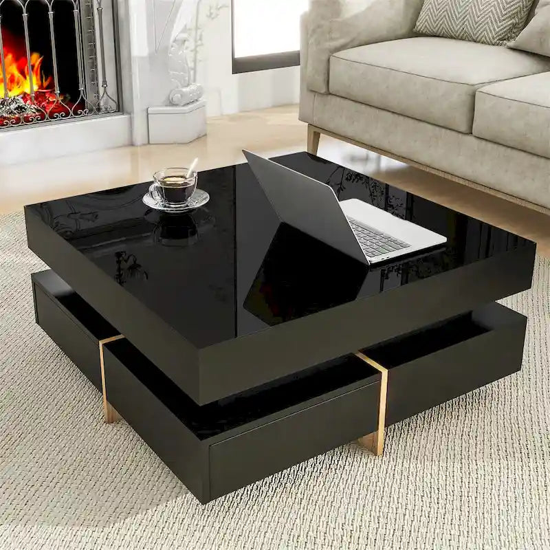 Harper&Bright Designs Multi-Storage Square Gloss Coffee Table