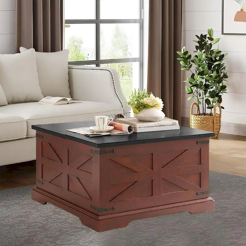 Roomfitters Farmhouse Coffee Table with Lift Top Square, Wood Center Table, Square Wood Center Table with Hidden Storage