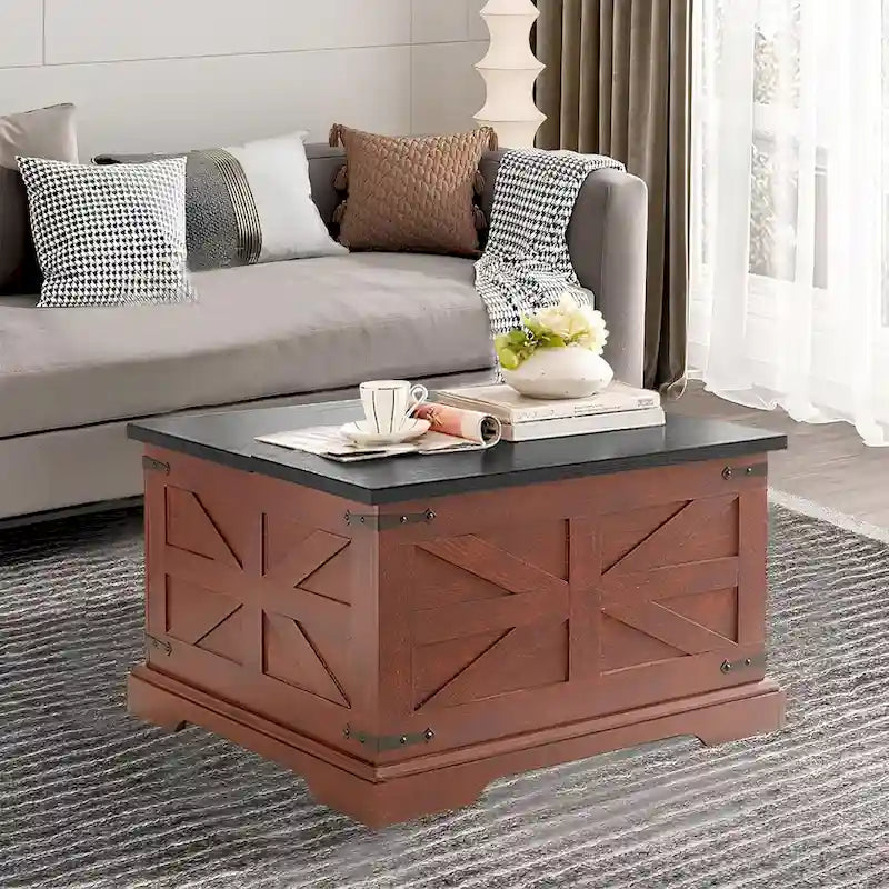 Roomfitters Farmhouse Coffee Table with Lift Top Square, Wood Center Table, Square Wood Center Table with Hidden Storage