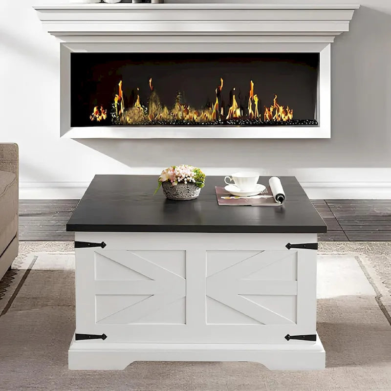 Roomfitters Farmhouse Coffee Table with Lift Top Square, Wood Center Table, Square Wood Center Table with Hidden Storage