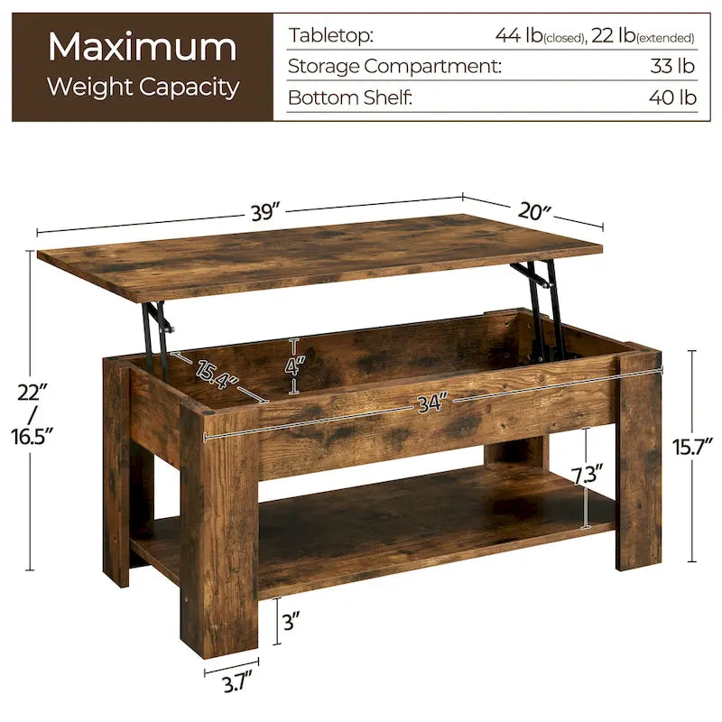 Yaheetech 38.6 Lift Top Coffee Table with Shelf for Living Room