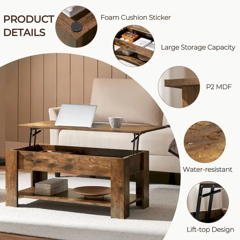Yaheetech 38.6 Lift Top Coffee Table with Shelf for Living Room