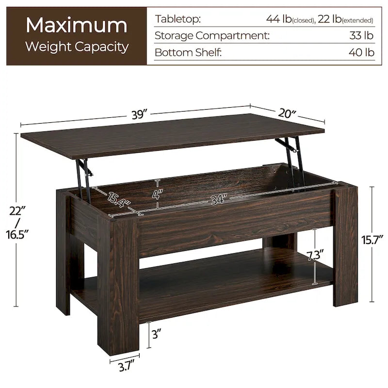 Yaheetech 38.6 Lift Top Coffee Table with Shelf for Living Room