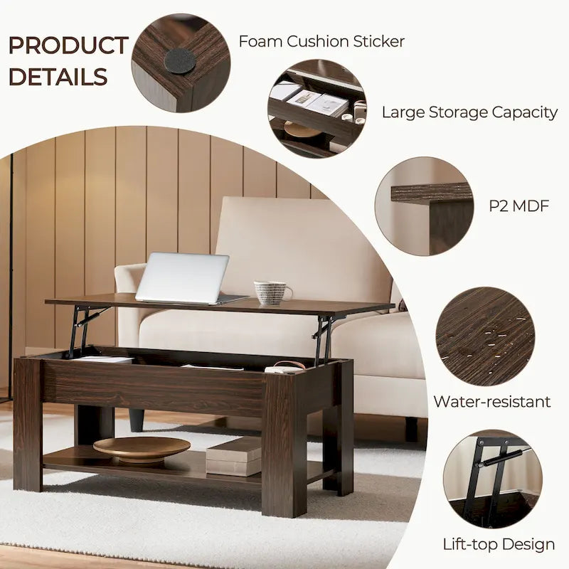 Yaheetech 38.6 Lift Top Coffee Table with Shelf for Living Room