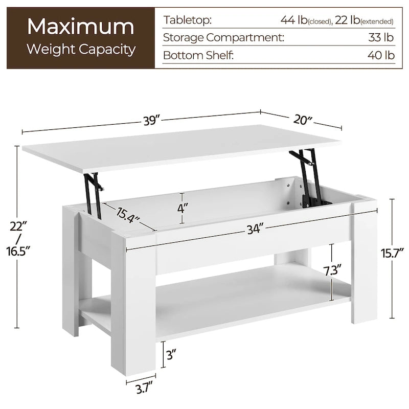 Yaheetech 38.6 Lift Top Coffee Table with Shelf for Living Room