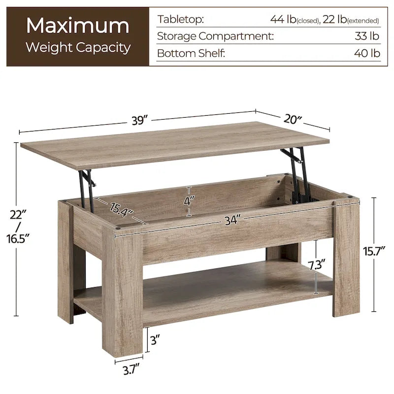 Yaheetech 38.6 Lift Top Coffee Table with Shelf for Living Room