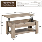 Yaheetech 38.6 Lift Top Coffee Table with Shelf for Living Room