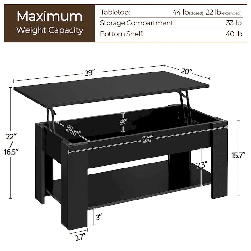 Yaheetech 38.6 Lift Top Coffee Table with Shelf for Living Room