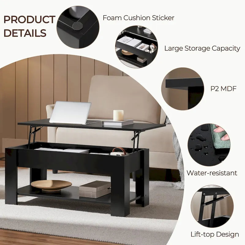 Yaheetech 38.6 Lift Top Coffee Table with Shelf for Living Room