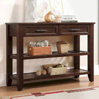 Console Sofa Table with 2 Storage Drawers and 2 Tiers Shelves, Mid-Century Style 42 Solid Wood Buffet Sideboard