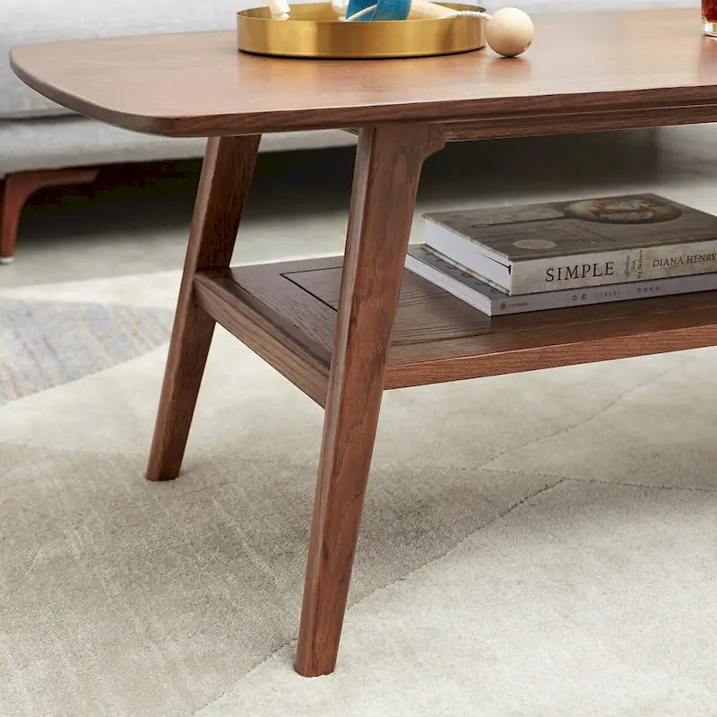 Center table 100% solid Oak Wood Top plate Desk Coffee table W100 x D50 x H44, Easy to assemble Wood With Storage Shelf