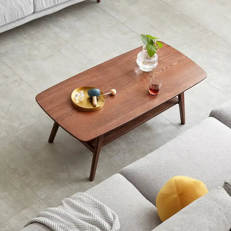 Center table 100% solid Oak Wood Top plate Desk Coffee table W100 x D50 x H44, Easy to assemble Wood With Storage Shelf
