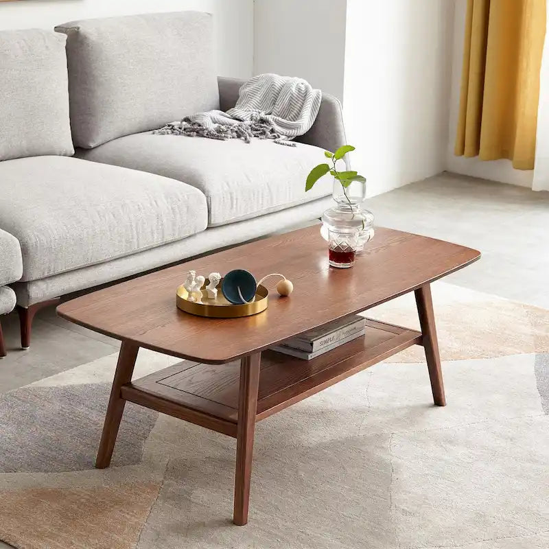 Center table 100% solid Oak Wood Top plate Desk Coffee table W100 x D50 x H44, Easy to assemble Wood With Storage Shelf