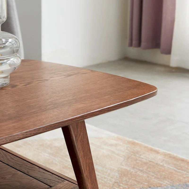 Center table 100% solid Oak Wood Top plate Desk Coffee table W100 x D50 x H44, Easy to assemble Wood With Storage Shelf