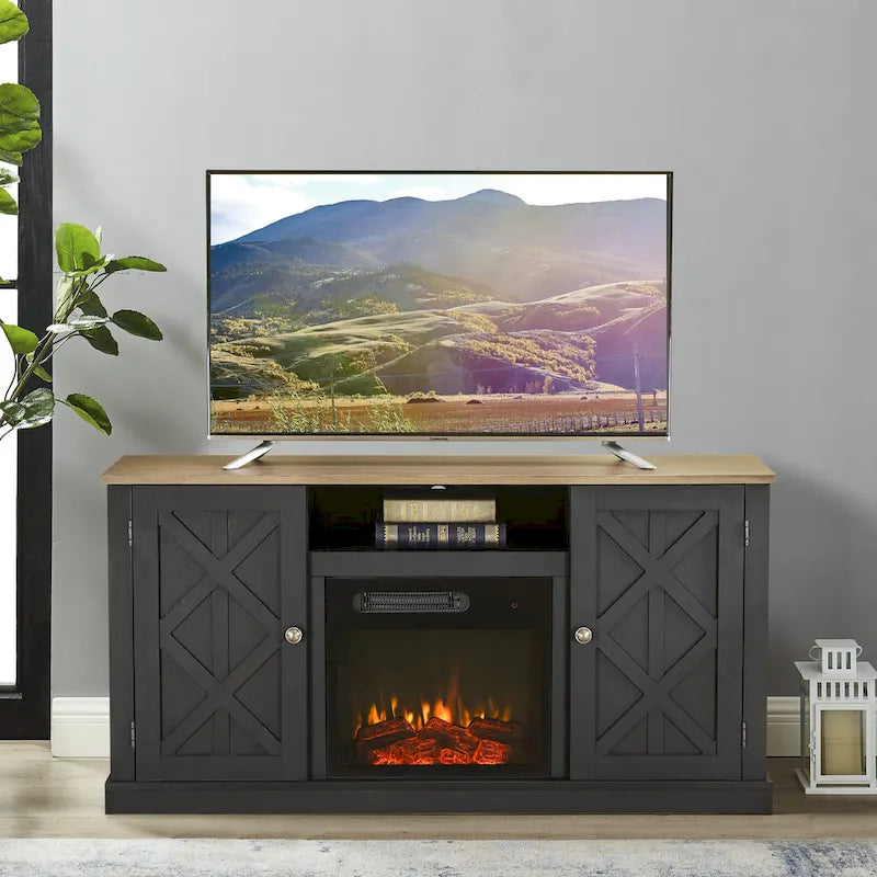54 in. Charcoal TV Stand for TVs up to 60 in. with Electric Fireplace