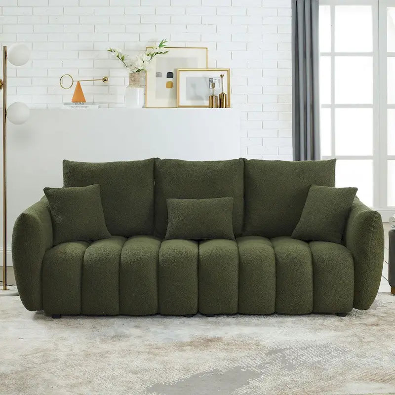 82 in Teddy Fabric Sofa Couch with 3 Back Pillows and 3 back Cushions Solid Wood Frame