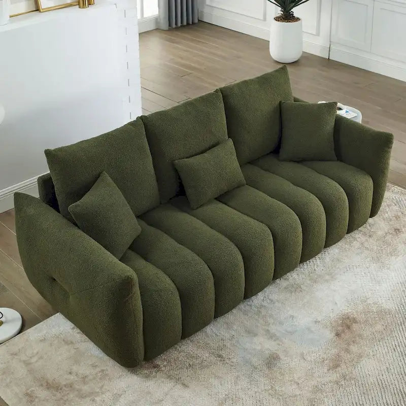82 in Teddy Fabric Sofa Couch with 3 Back Pillows and 3 back Cushions Solid Wood Frame