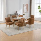 SEYNAR Modern Glam PU Leather Dining Chair or Vanity Chair Set of 6 with Rear Handle