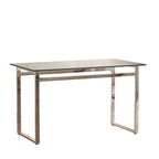 Modern Minimalist Rectangular Glass Dining Table for 4-6 with 0.31 Tempered Glass Tabletop and Silver Chrome Metal Legs