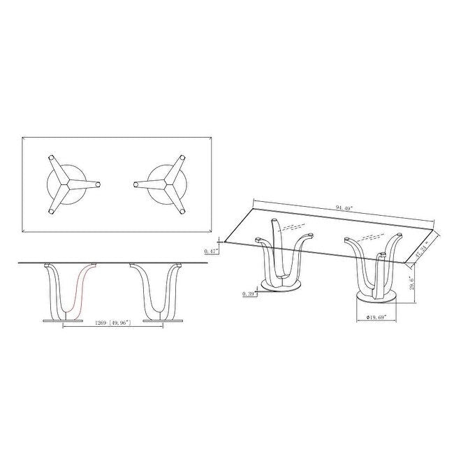 Somette Amelia Rectangular Dining Table with Double Tulip Base - Silver