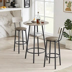 Grondin Industrial Style 3-Piece Round Bistro Pub Table Set with 2 PU Leather Bar Stools and Shelf, Counter Height Bar Table Set