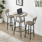 Grondin Industrial Style 3-Piece Round Bistro Pub Table Set with 2 PU Leather Bar Stools and Shelf, Counter Height Bar Table Set