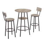 Grondin Industrial Style 3-Piece Round Bistro Pub Table Set with 2 PU Leather Bar Stools and Shelf, Counter Height Bar Table Set