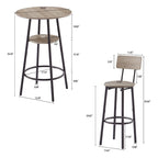 Grondin Industrial Style 3-Piece Round Bistro Pub Table Set with 2 PU Leather Bar Stools and Shelf, Counter Height Bar Table Set