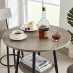 Grondin Industrial Style 3-Piece Round Bistro Pub Table Set with 2 PU Leather Bar Stools and Shelf, Counter Height Bar Table Set