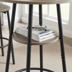 Grondin Industrial Style 3-Piece Round Bistro Pub Table Set with 2 PU Leather Bar Stools and Shelf, Counter Height Bar Table Set