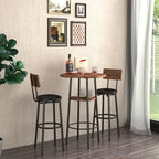 Grondin Industrial Style 3-Piece Round Bistro Pub Table Set with 2 PU Leather Bar Stools and Shelf, Counter Height Bar Table Set