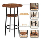 Grondin Industrial Style 3-Piece Round Bistro Pub Table Set with 2 PU Leather Bar Stools and Shelf, Counter Height Bar Table Set