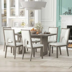 Dining Table Set for 6, Farmhouse Rectangular Dining Table and 6 Upholstered Chairs Ideal for Dining Room