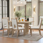 Dining Table Set for 6, Farmhouse Rectangular Dining Table and 6 Upholstered Chairs Ideal for Dining Room