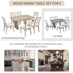 Dining Table Set for 6, Farmhouse Rectangular Dining Table and 6 Upholstered Chairs Ideal for Dining Room