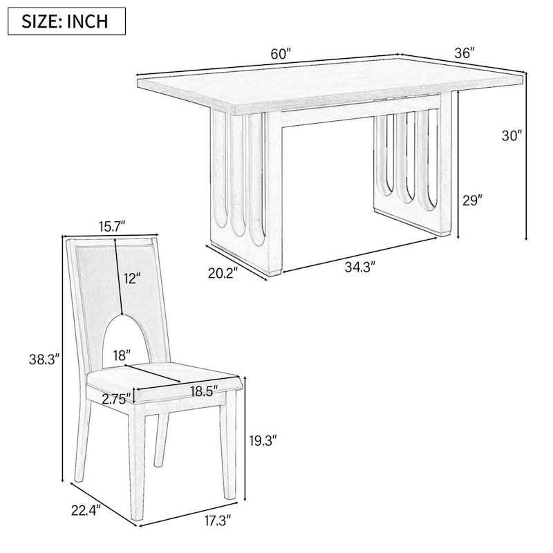Dining Table Set for 6, Farmhouse Rectangular Dining Table and 6 Upholstered Chairs Ideal for Dining Room