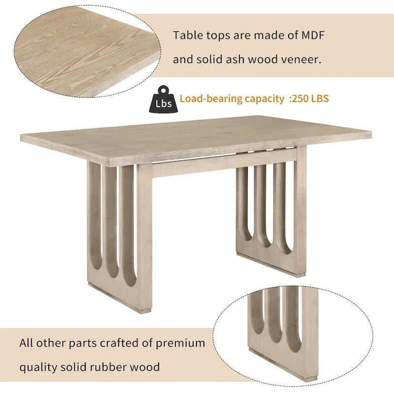 Dining Table Set for 6, Farmhouse Rectangular Dining Table and 6 Upholstered Chairs Ideal for Dining Room