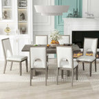 Dining Table Set for 6, Farmhouse Rectangular Dining Table and 6 Upholstered Chairs Ideal for Dining Room