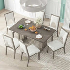Dining Table Set for 6, Farmhouse Rectangular Dining Table and 6 Upholstered Chairs Ideal for Dining Room