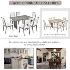 Dining Table Set for 6, Farmhouse Rectangular Dining Table and 6 Upholstered Chairs Ideal for Dining Room
