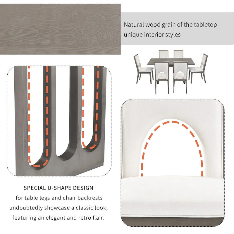 Dining Table Set for 6, Farmhouse Rectangular Dining Table and 6 Upholstered Chairs Ideal for Dining Room