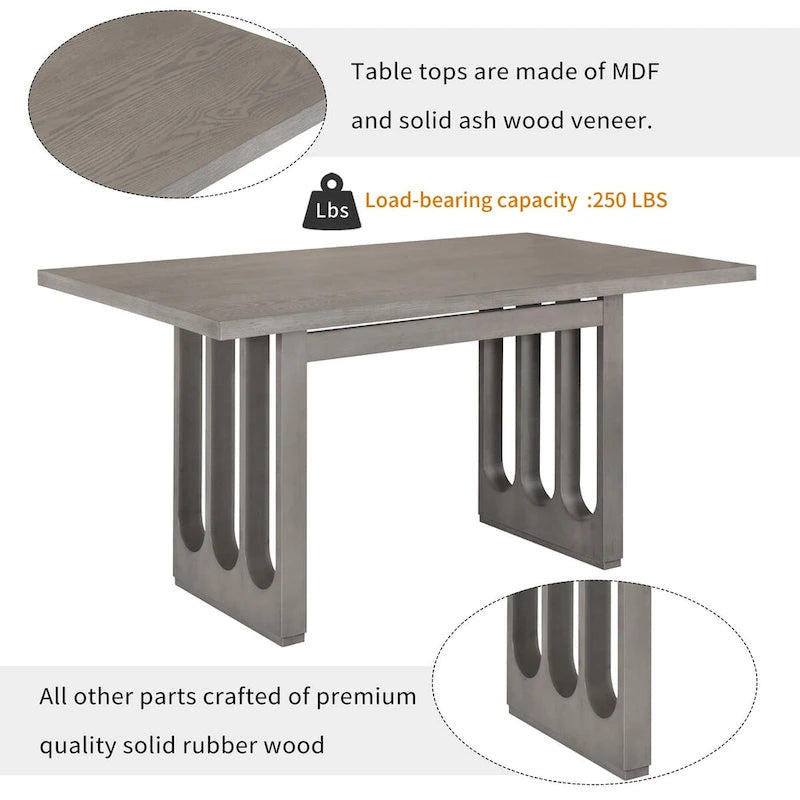 Dining Table Set for 6, Farmhouse Rectangular Dining Table and 6 Upholstered Chairs Ideal for Dining Room