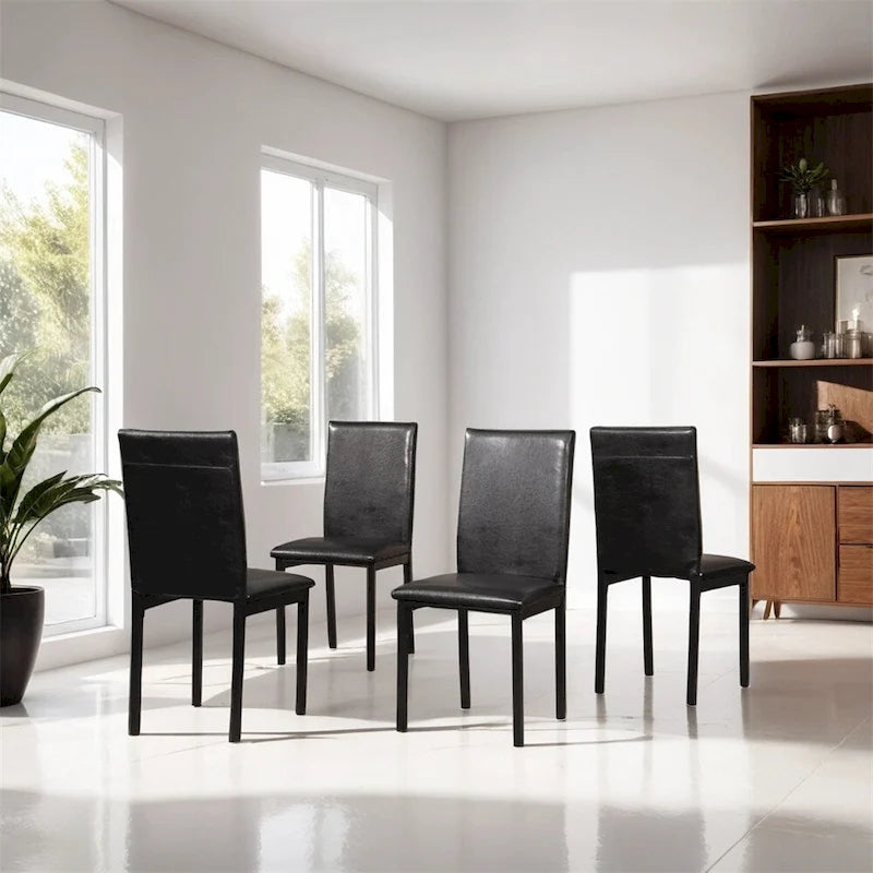 Faux Leather Seat Metal Frame Dining Chairs,Set of 4