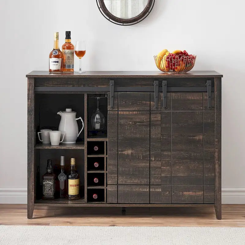 Farmhouse 47 Wine Bar Cabinet Buffet Sideboard Cabinet with 16 Bottle Wine Rack - 15.7D x 47.2W x 34.61H
