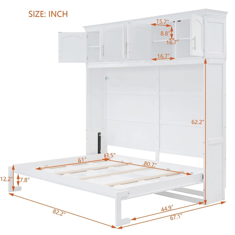 Nestfair Queen Size Murphy Bed Wall Bed with Top Cabinets
